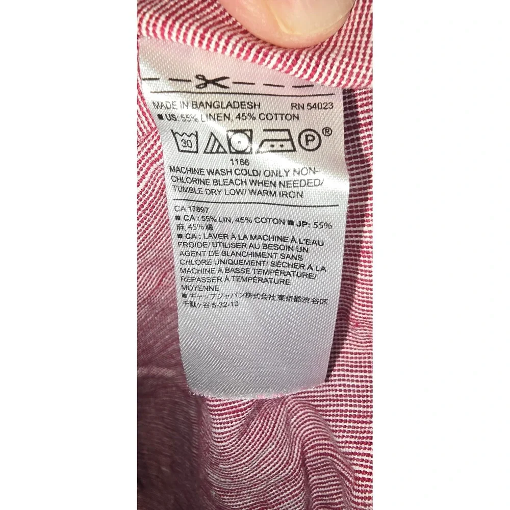 Banana Republic Mens Slim‎ Fit Linen Cotton Button Down Shirt Red Pink Large